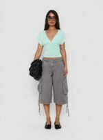 Mattey Cinched V Neck Top Turquoise - Image 7