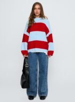 Bastien Crew Neck Knit Jumper Blue / Red - Image 7