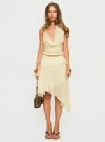 Evaleine Asymmetrical Chiffon Midi Skirt Baby Yellow - Image 7