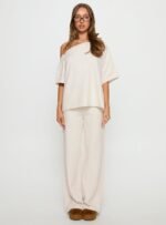 Bekki Wide Leg Knit Trousers Oat - Image 7