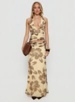 Roselin Mesh Maxi Skirt Brown Floral - Image 7