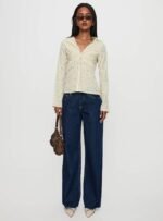 Life Begins Long Sleeve Lace Trim Top Cream Stripe - Image 7