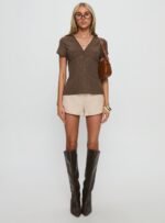Life Begins Short Sleeve Top Brown Stripe - Image 7