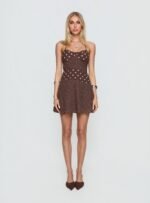 Marguerite Halter Mini Dress Brown Polka Dot - Image 7