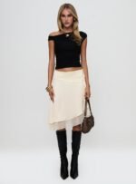 Rosemead Satin Midi Skirt Cream - Image 7