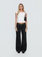 Slow Ride Mid Rise Bootleg Belted Jeans Grunge Wash - Image 7