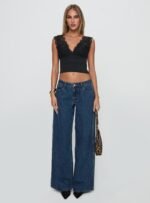 Ramos Low Rise Wide Leg Denim Jeans Dark Blue Wash - Image 7
