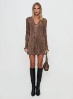 Malop Long Sleeve Mini Dress Chocolate - Image 7