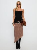 Suella Asymmetrical Midi Skirt Brown Polka Dot - Image 7