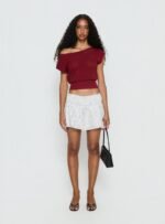 Cloud Tempo Boat Neck Cinched Knit Top Wine - Image 7