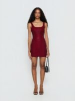 Epiphanies Net Mini Dress Burgundy - Image 7
