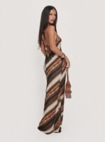 Esmira Halter Maxi Dress Brown Stripe - Image 9