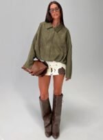 Enlightened Faux Suede Bomber Jacket Khaki - Image 7
