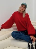 Harmony Balloon Sleeve Knit Jumper Red - Image 9