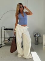 Paltrow Mid Rise Wide Leg Cargo Jeans Cream - Image 3