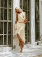 Evaleine Asymmetrical Chiffon Midi Skirt Baby Yellow - Image 8