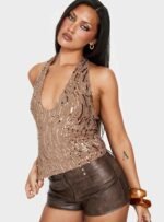 Slone Sequin Halter Top Gold Shimmer - Image 8