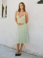 Aspyn Embroidered Midi Skirt Sage Green - Image 10