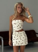 Jasira Strapless Drape Mini Dress Cream / Brown Polka Dot - Image 8