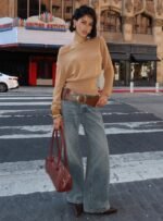 Xaria Off Shoulder Knit Jumper Tan - Image 8