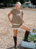 Chandelier Mini Lace Trim Shorts Brown Check - Image 8