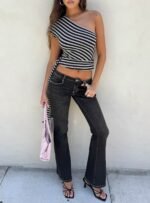 Lost Connection One Shoulder Top Multi Stripe - Image 9