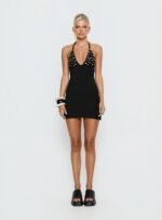 Chyna Halter Button Mini Dress Black - Image 8