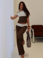 Past Life Fold Over Waistband Trousers Brown / Stripe - Image 8