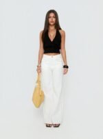 Saving Up Mid Rise Straight Leg Studded Jeans White - Image 8