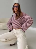 Settle Down Long Sleeve Top Pink / Brown Stripe - Image 9