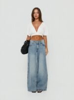 Ramos Low Rise Double Button Wide Leg Jeans Light Vintage Blue - Image 8