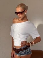 Ashlinn Off Shoulder Drapey Top White - Image 10