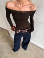 Mochapella Off The Shoulder Top Brown - Image 9