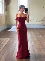Azura Off The Shoulder Maxi Dress Burgundy - Image 13