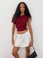 Cloud Tempo Boat Neck Cinched Knit Top Wine - Image 8