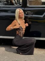 Totema Lace Halter Maxi Dress Black - Image 9