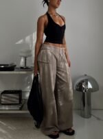 Paltrow Mid Rise Wide Leg Cargo Jeans Washed Brown - Image 8