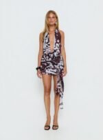 Snakepit Halter Plunge Mini Dress Blue Animal - Image 9