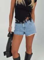 Top Tier Mid Rise Denim Shorts Light Wash - Image 10