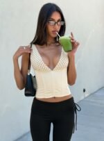 Briannah Contrast Corset Top Cream Polka Dot - Image 9