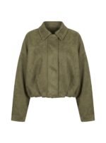 Enlightened Faux Suede Bomber Jacket Khaki - Image 11
