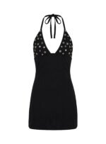 Chyna Halter Button Mini Dress Black - Image 13