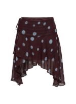 Hevenna Asymmetrical Chiffon Mini Skirt Brown / Blue Polka - Image 12