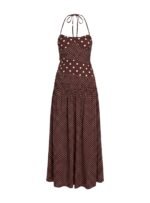 Marguerite Halter Maxi Dress Brown Polka Dot - Image 12