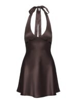 Pelagia Halter Scarf Tie Mini Dress Brown - Image 6