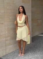 Evaleine Asymmetrical Chiffon Midi Skirt Baby Yellow - Image 10